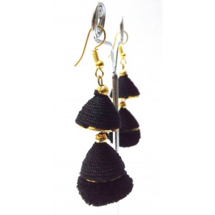 Pompom Pompon Black Earring Jewelry Drop Long Dangle Hook Boho Chic Pom pom AE58